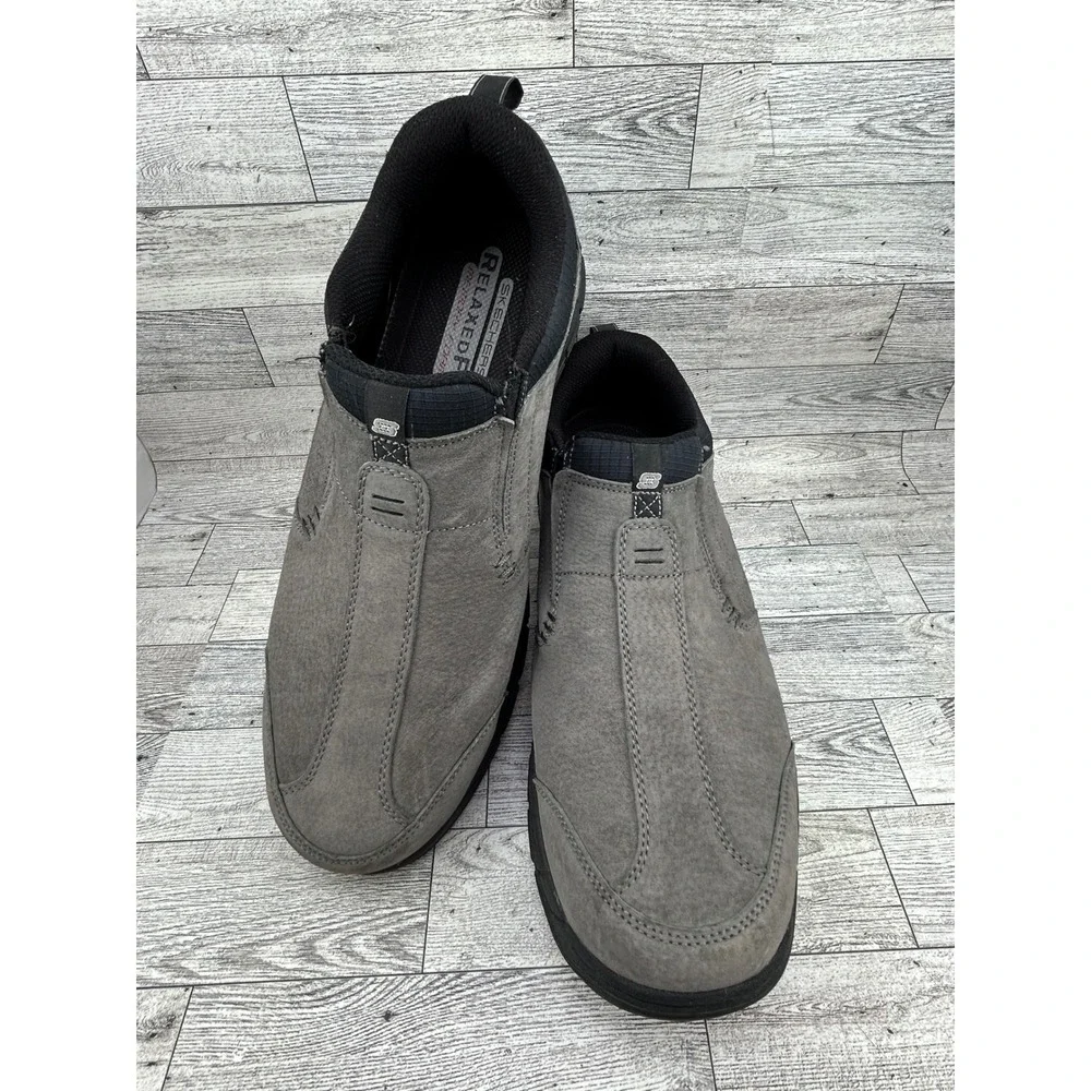 Skechers Men Relaxed Fit Memory Foam Slip On Leather Loafers Gray 51292 Size 14